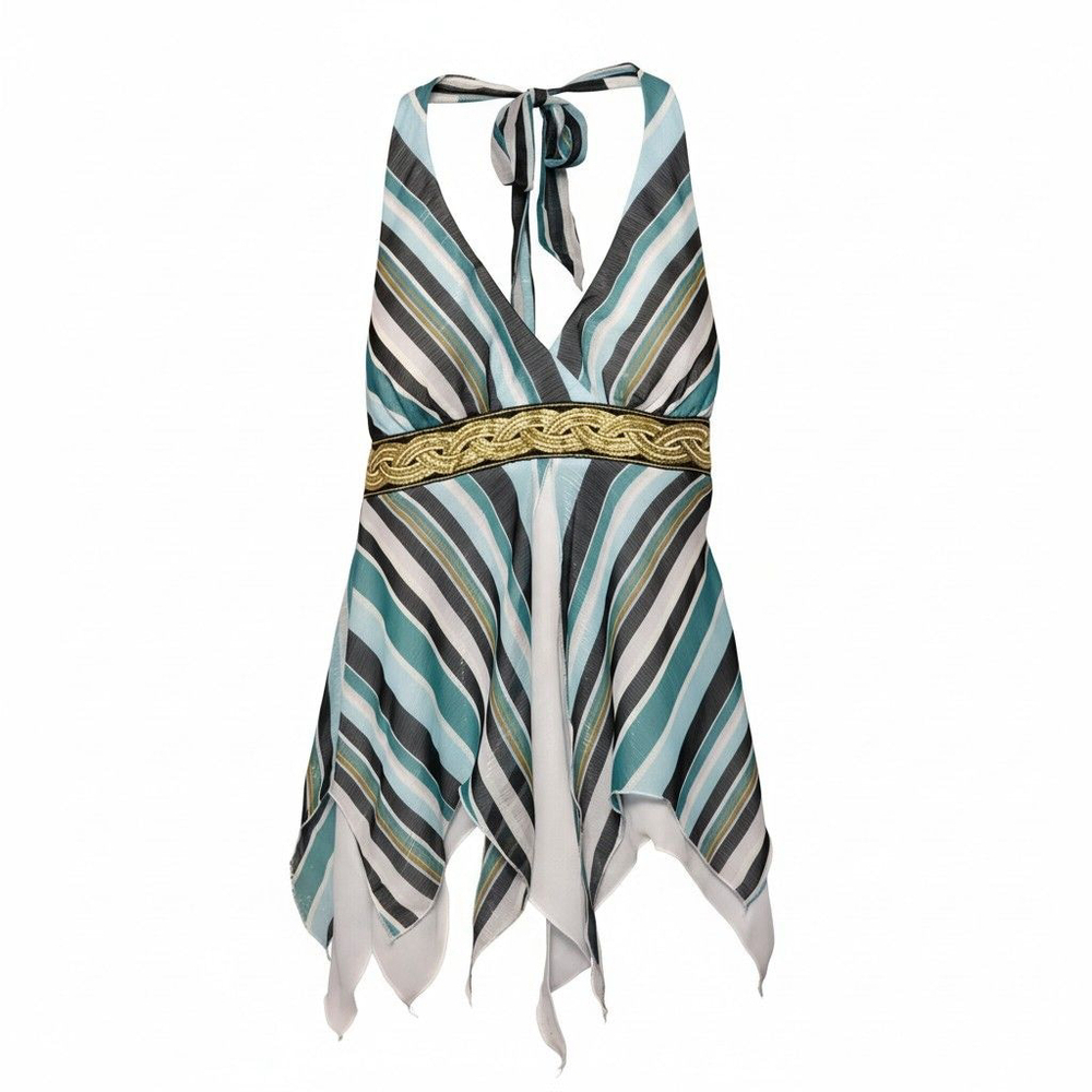Women's cache Striped Halter Tunic Top Sz 6 Teal White - Picture 2 of 3